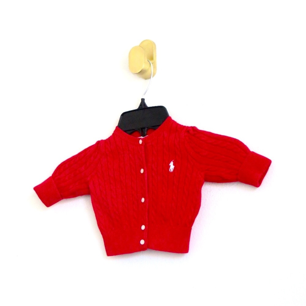 Ralph Lauren Baby Cable Knit Cardigan Button Front Knit Sweater Red 3mos Holiday - Picture 4 of 8
